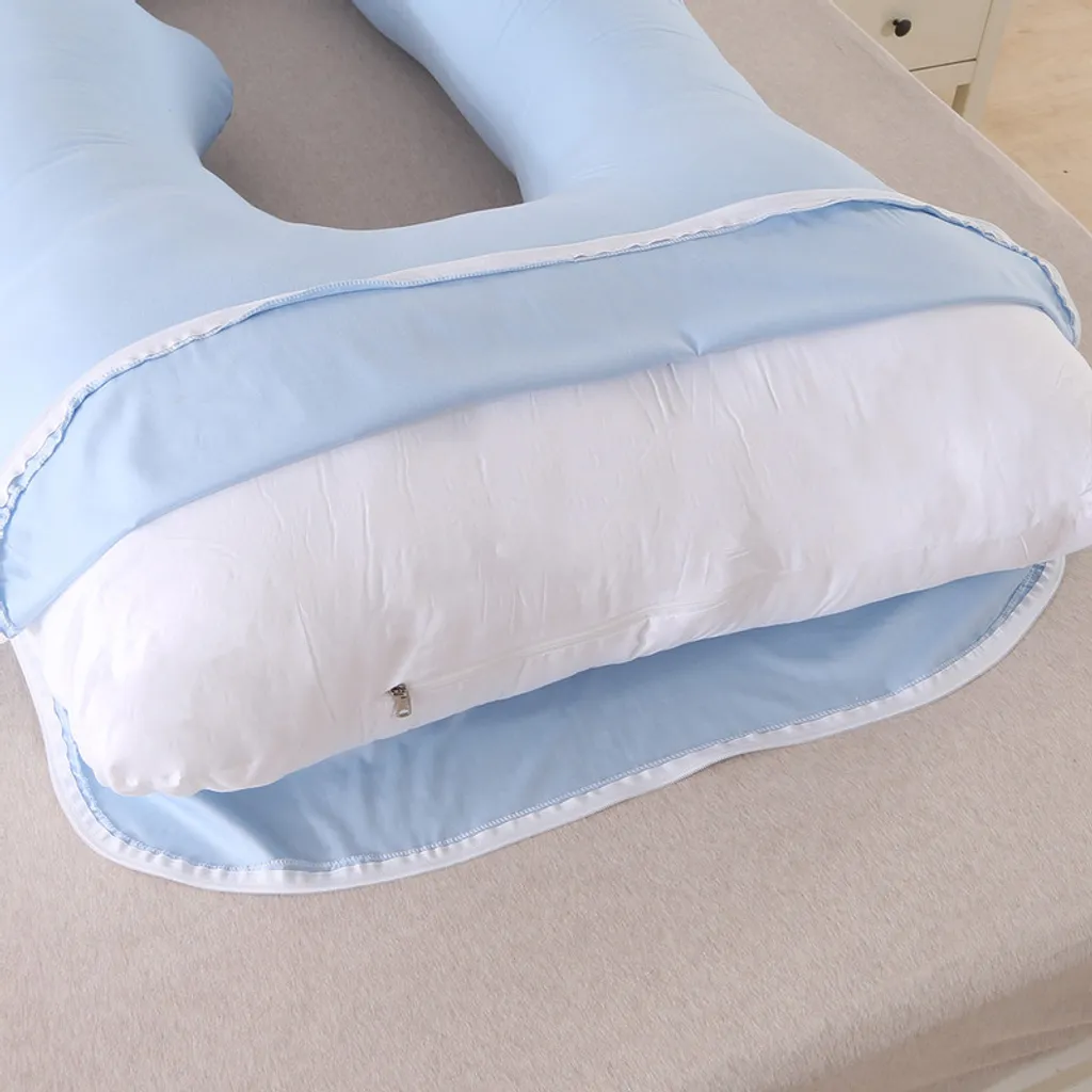 Coussin de maternité grand format bleu pour dormir sur le côté en J - 2