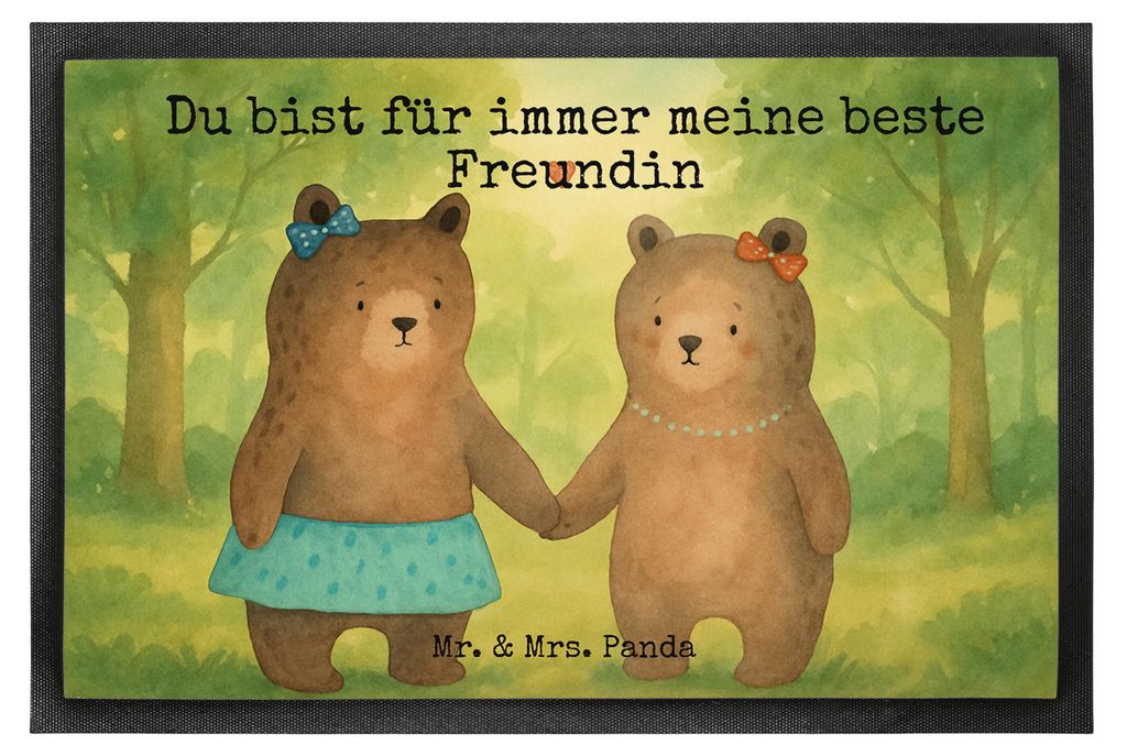 Mr. & Mrs. Panda Schmutzfänger Bär Freundin Design 60 x 90 cm - Weiß - Geschenk, fußmatte, Schmutzfangmatte, Teddy, Gummi-Fußmatte, Schmutzmat...
