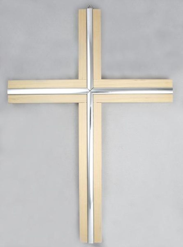 Holzkreuz Ahorn mit Silberauflage 30 cm Wandkreuz