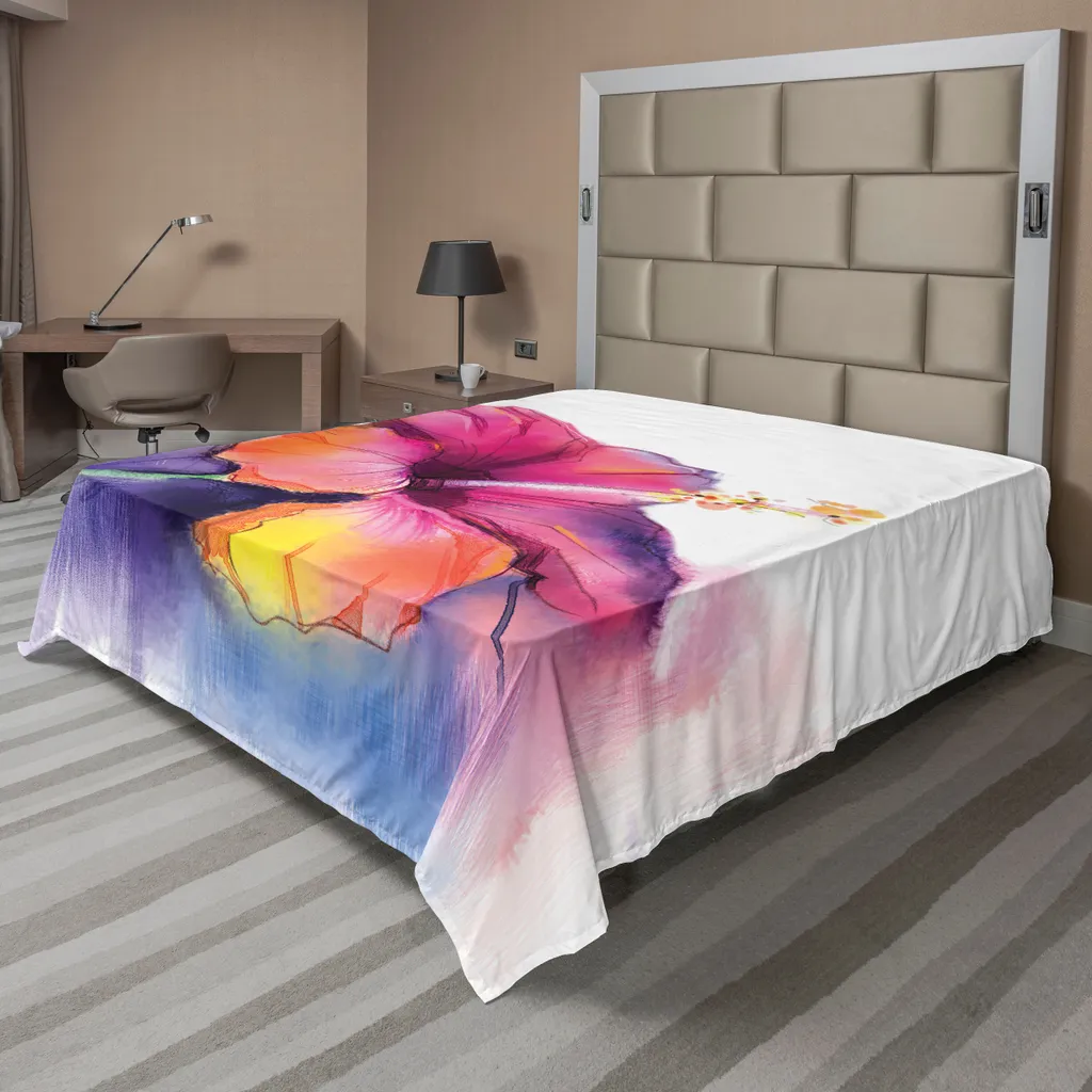 Drap plat imprimé amaryllis coloré au design surréaliste 244 x 205 cm
