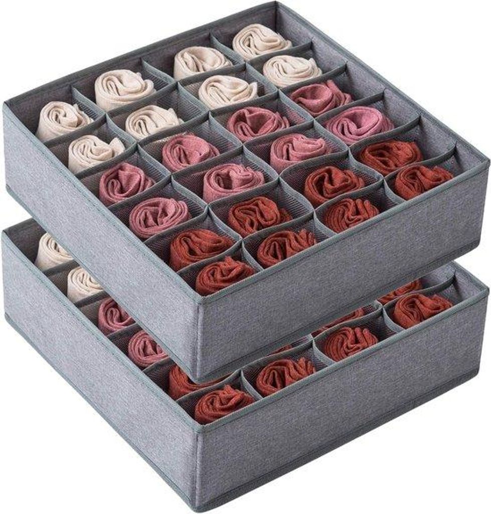 Socken-Organizer 2er-Pack - Faltbare Ladestation mit 24 Zellen für Unterwäsche und Strümpfe
