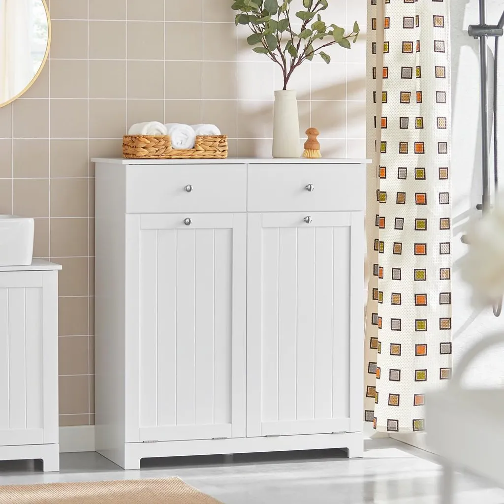 SoBuy BZR33-W Mobile Bagno Bianco - Stile Scandi con Cesti Bucato - 2