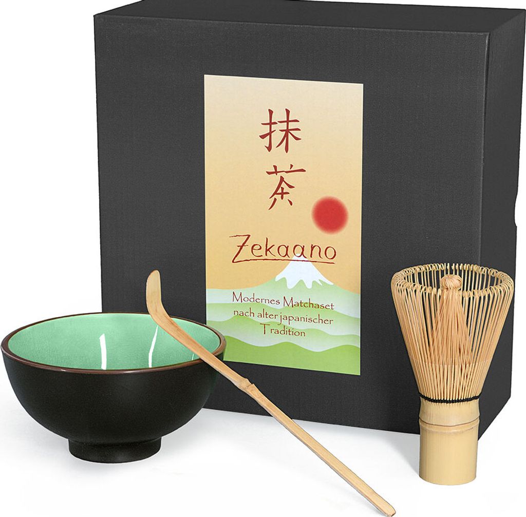 Matcha Set / Matchaset / Matcha Schale 250ml moosgrün mit Besen/Löffel in Geschenkbox