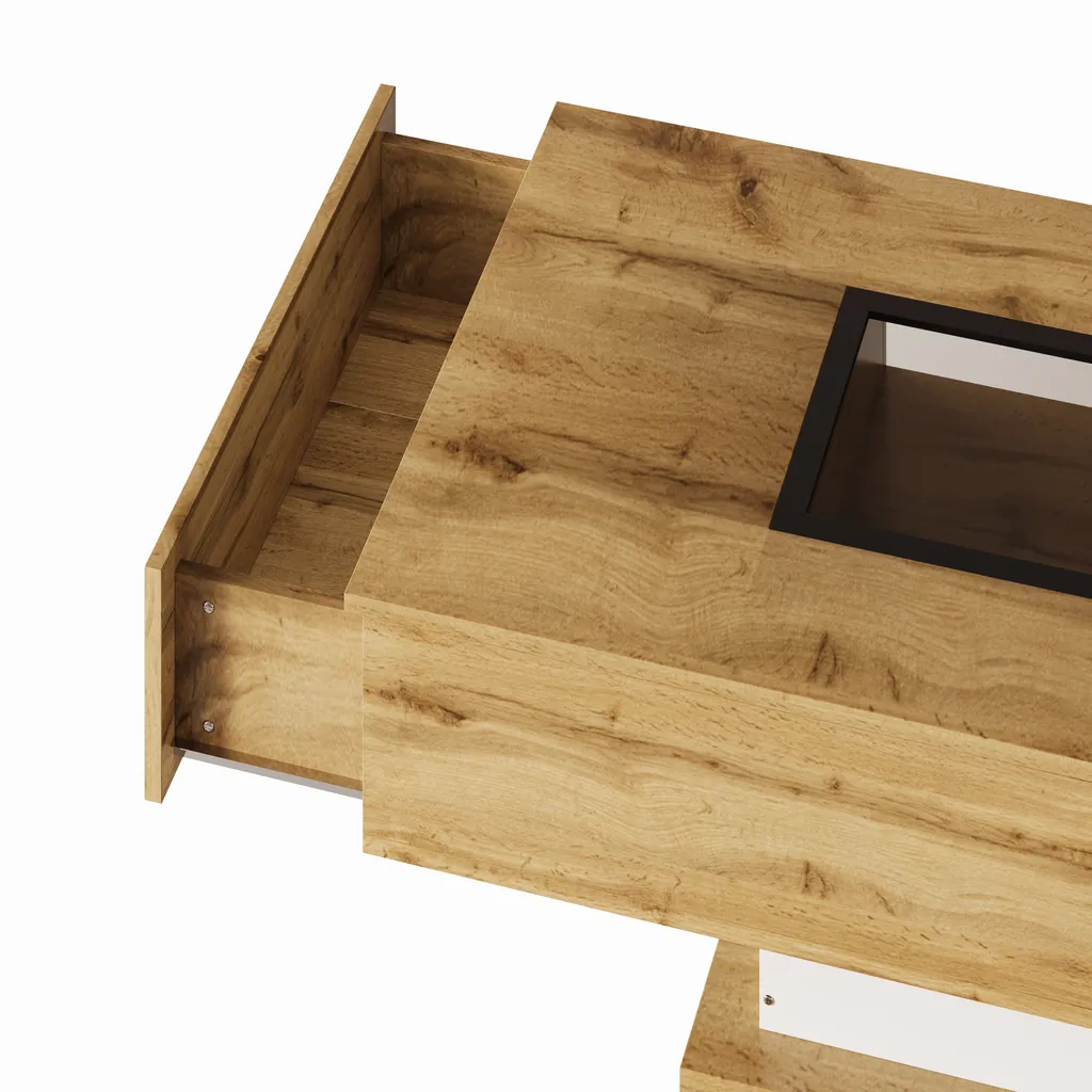 Table Basse LED Multicolore et 2 Tiroirs de Rangement - Style Épuré