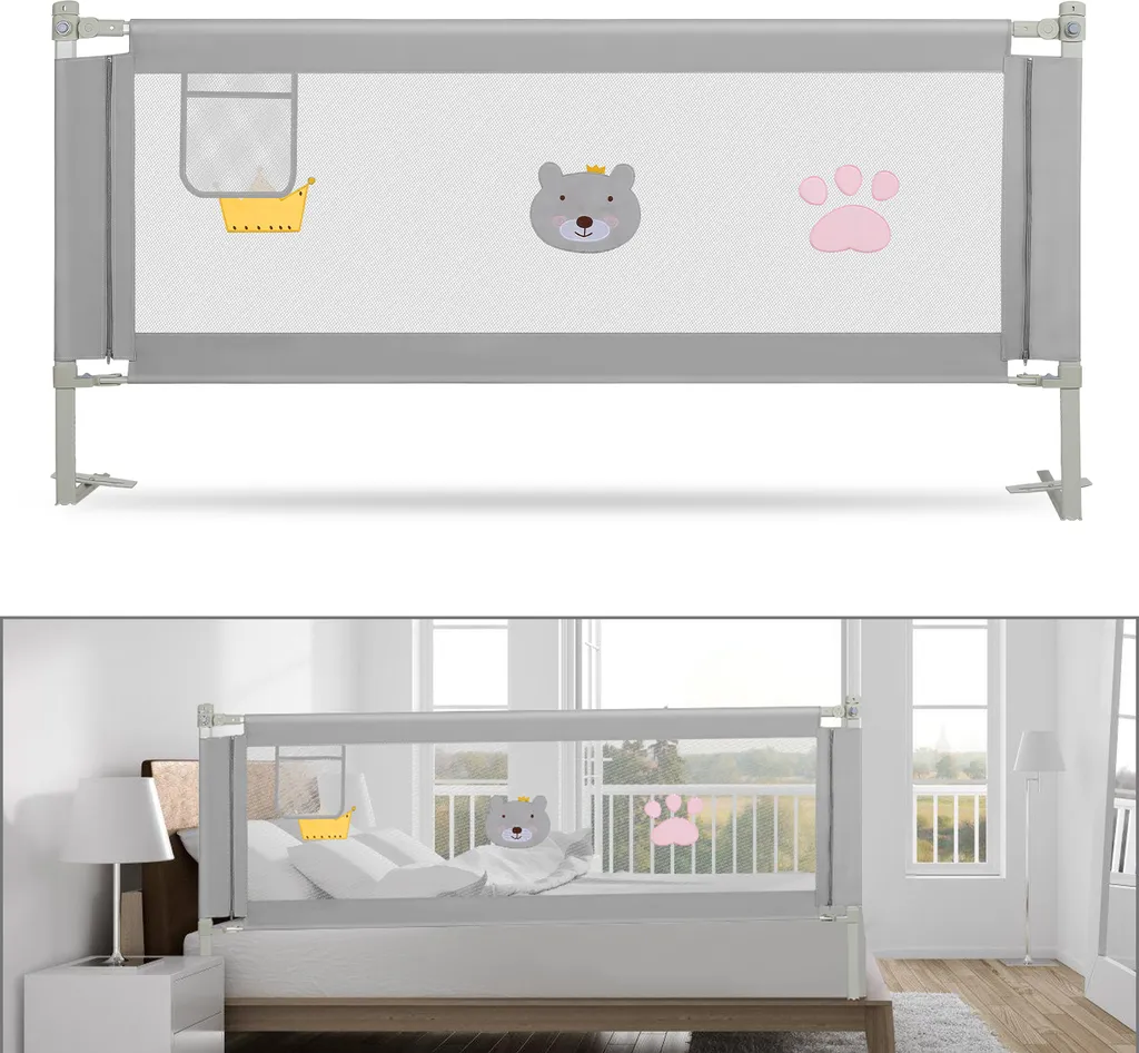 Barrière de Lit Anti-chute Enfant 180cm pour Sommeil Serein