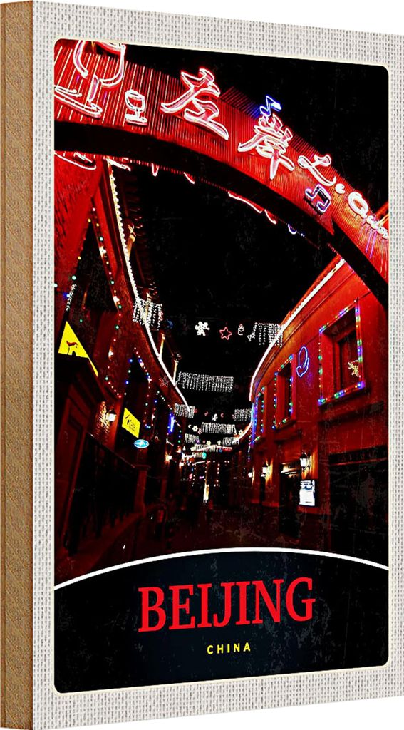 Holzschild Reise 20x30cm China Asien Beijing Stadt Weihnachten