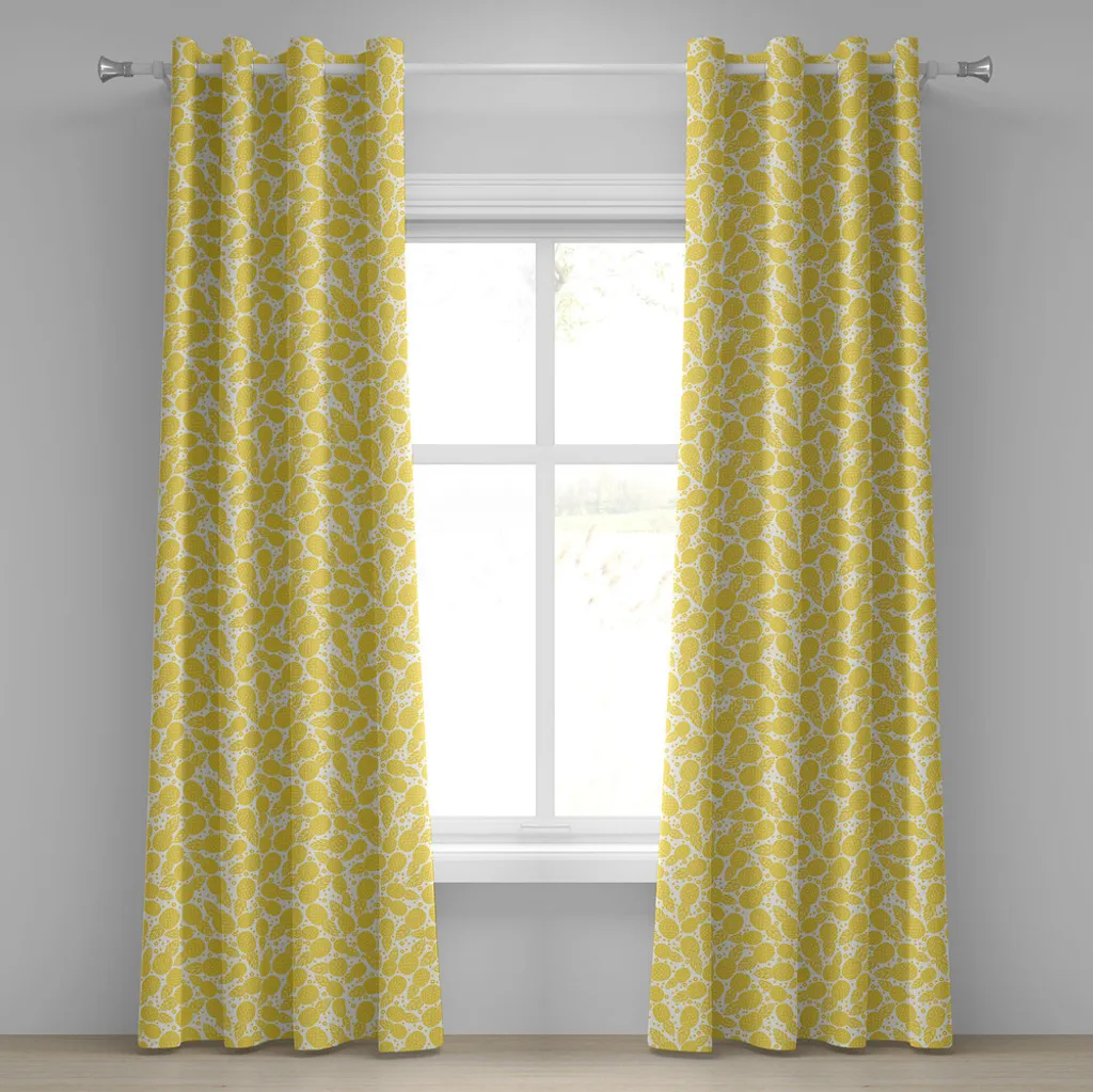 Rideau opaque décoratif jaune pour cacher le vis-à-vis motif ananas