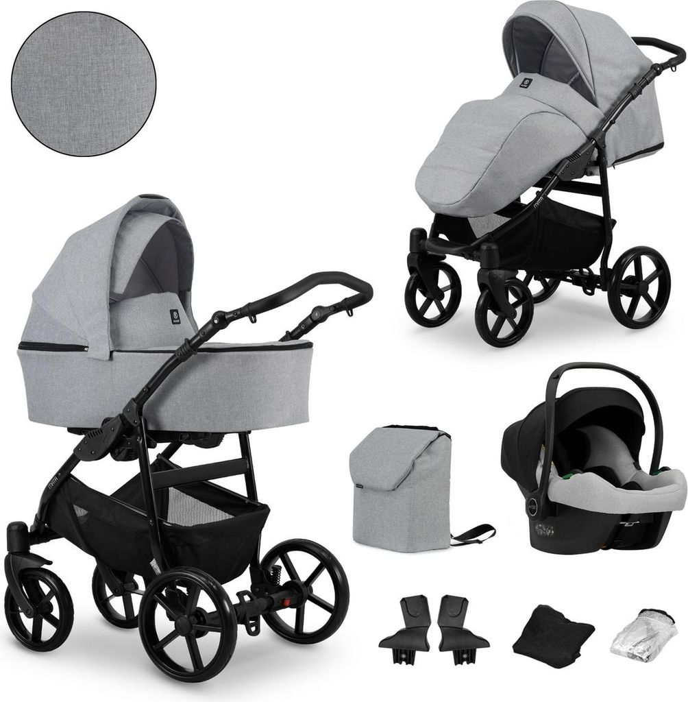 Kunert MATA 3in1 Kinderwagen in Grau mit schwarzem Gestell – Vielseitiger Babywagen für Komfort und Sicherheit