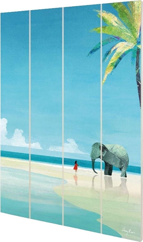 Henry Rivers - Tafel "Elephant Beach", Holz PM10397 (59 cm x 40 cm x 1,2 cm) (Blau/Beige)
