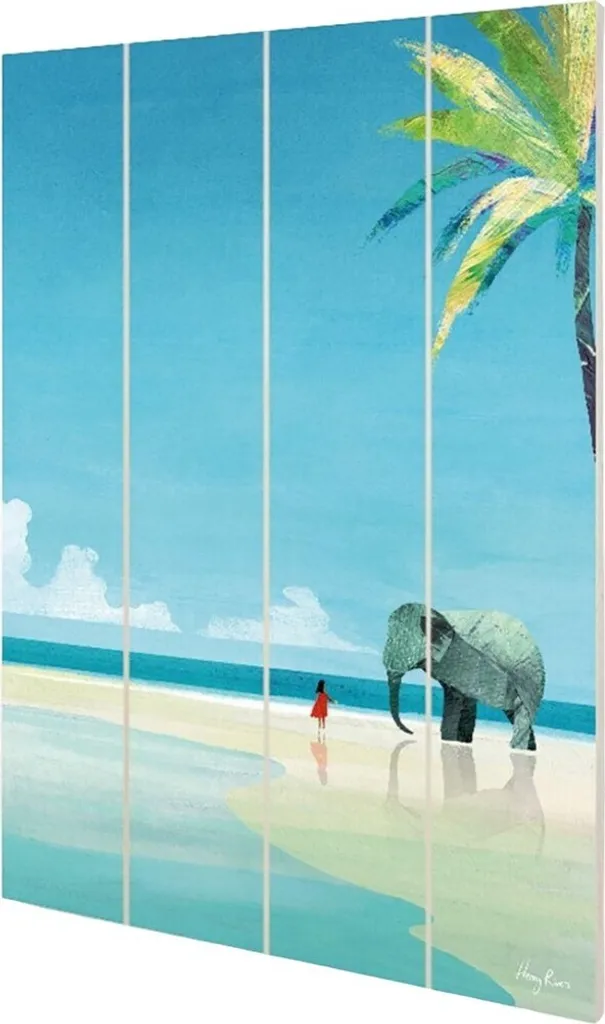 Tableau Henry Rivers Elephant Beach - Bois 59x40cm Bleu/Beige PM10397