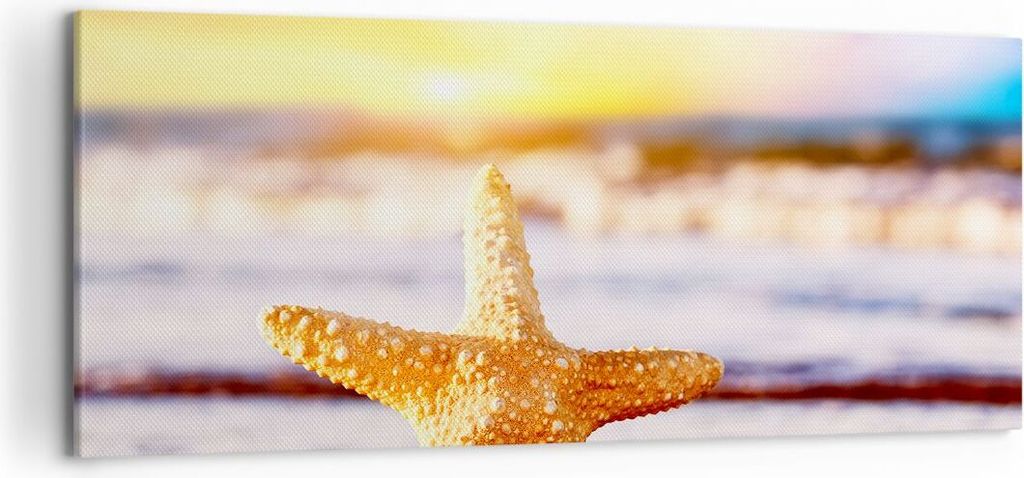 Bild auf Leinwand - Leinwandbild - Starfish Strand Sand Ozean - 120x50cm - Wand Bild - Wanddeko - Leinwanddruck - Bilder - Kunstdruck - Wanddekorat...