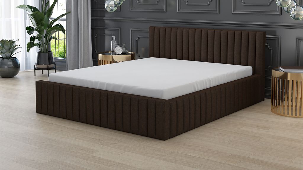 Polsterbett LOG -OM 160 x 200 mit Bettkasten. Farbe: Braun