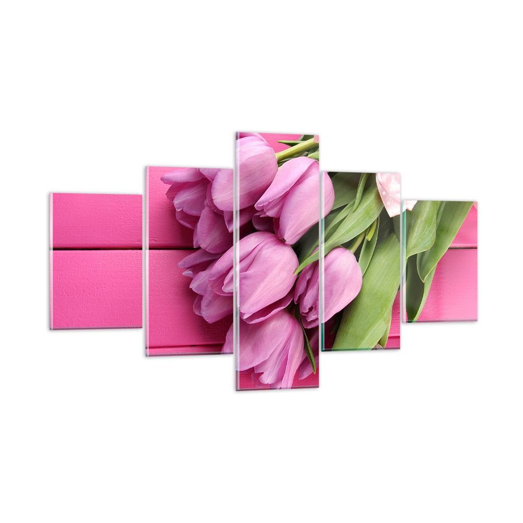 Bilder auf glas - Tulpen Blumenstrauß Garten - 125x70cm - Glasbilder - Wandbilder - Kunstdruck - zum Aufhängen bereit - Wanddekoration aus Glas -...
