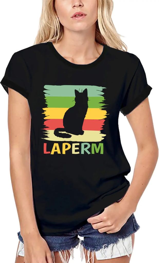 Damen Grafik T-Shirt aus Biobaumwolle Rasse der Laperm-Katze – Laperm Cat Breed – Öko-Verantwortlich Vintage Jahrgang Kurzarm Lustige Druck Ge...