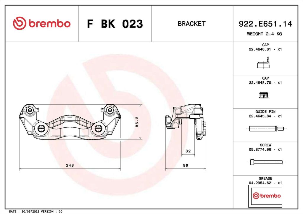 Bremssattelhaltersatz BREMBO F BK 023