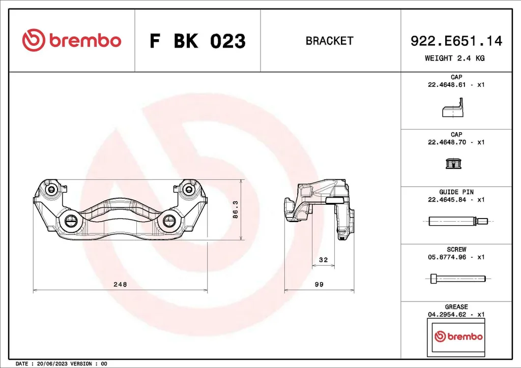 Support d'étrier Brembo F BK 023 haute résistance pour Sprinter W910