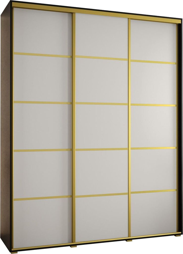 MEBLE KRYSPOL Davos 4 Schrank, drei Türen - 235,2x190x45 cm - Schwarz Weiß Gold