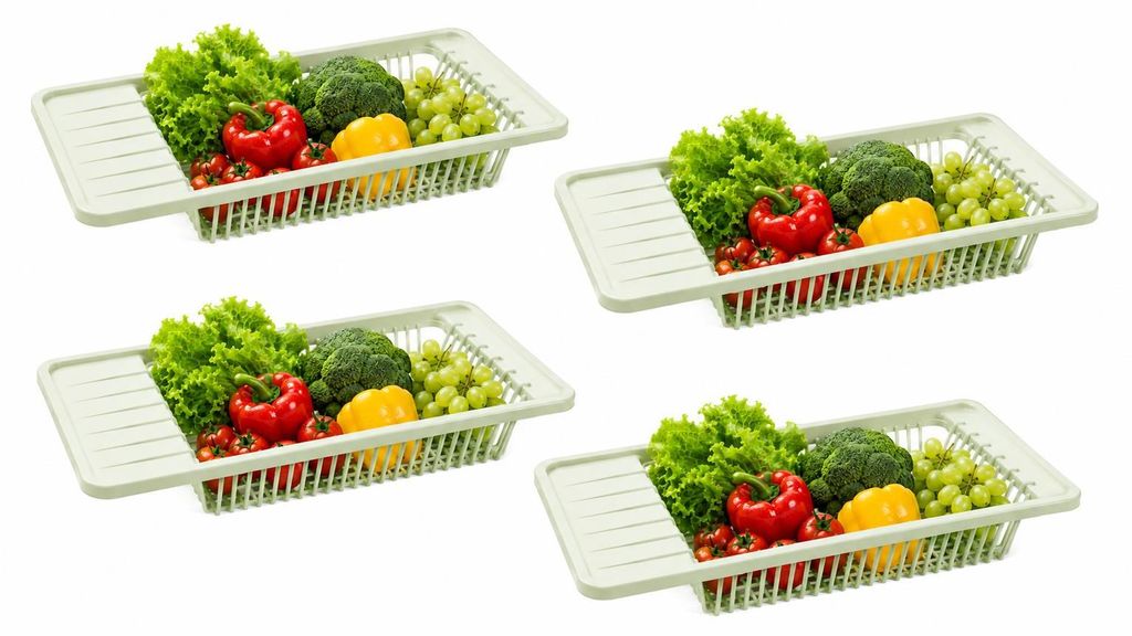 BAYLI 4er Set Abtropfsieb Hellgrün 45,5 x 21 x 8,5 cm Küchensieb Durchschlag Abtropfgestell Kunststoff Gemüsesieb Obstsieb Salatsieb Stapelbar K...