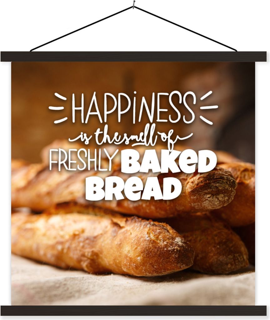 MuchoWow Textilposter Glück ist der Duft von frisch gebackenem Brot" - Zitate - Sprichwörter 40x40 cm mit schwarzem Rahmen - Fotos