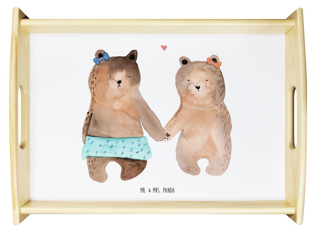 Mr. & Mrs. Panda Tablett Bär Freundin - Weiß - Geschenk, Servierplatte Holz, Serviertablett, Beste Freund Liebe Liebesbeweis Verliebt Kumpel Kump...
