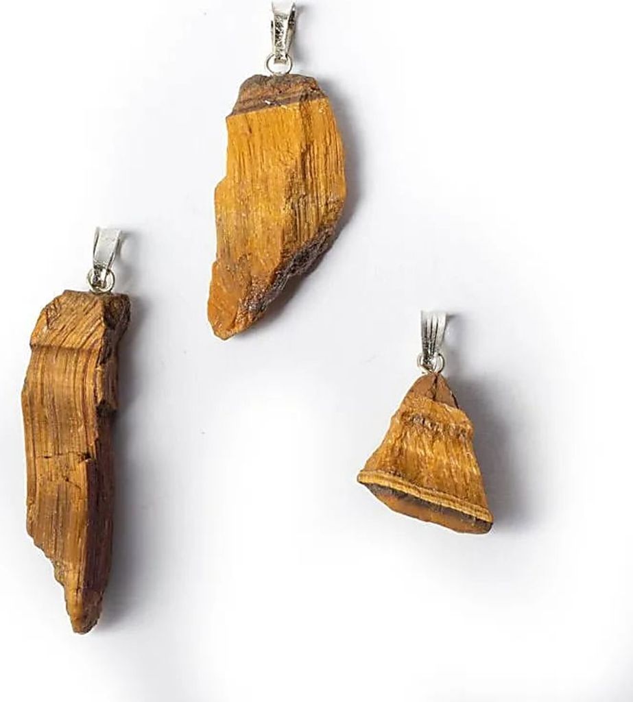 Tigerauge-Anhänger aus rauem Edelstein – ±2,5–4,5 cm, Packung mit 3 Stück