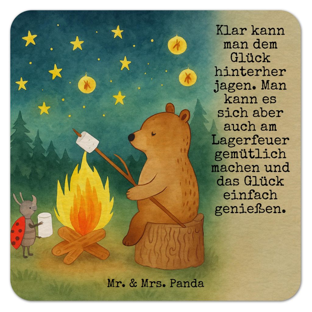 Mr. & Mrs. Panda Tischuntersetzer Bär & Marienkäfer Lagerfeuer Design 25er Set - Weiß - Geschenk, gläseruntersetzer, Tassenuntersetzer, Teddy, ...