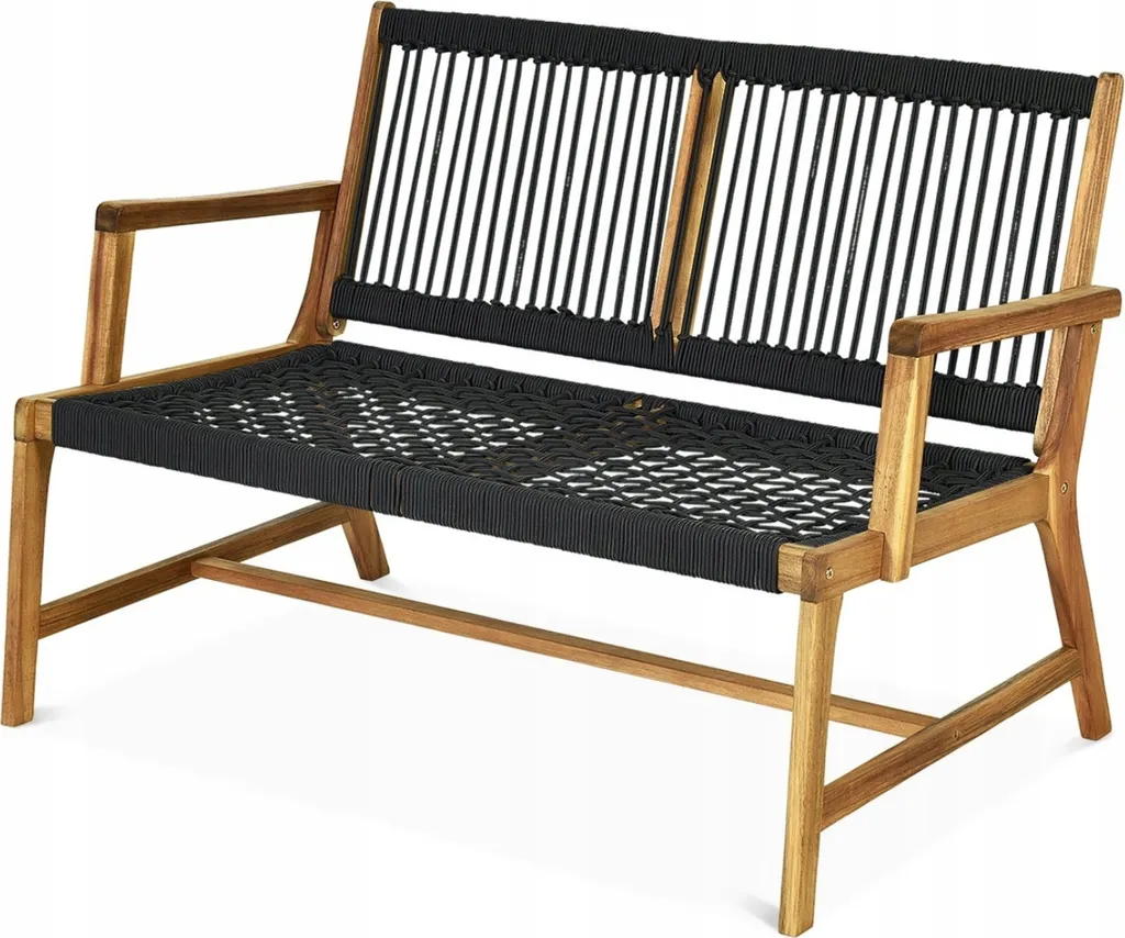 Banc de jardin avec accoudoirs en bois d'acacia et assise corde nylon