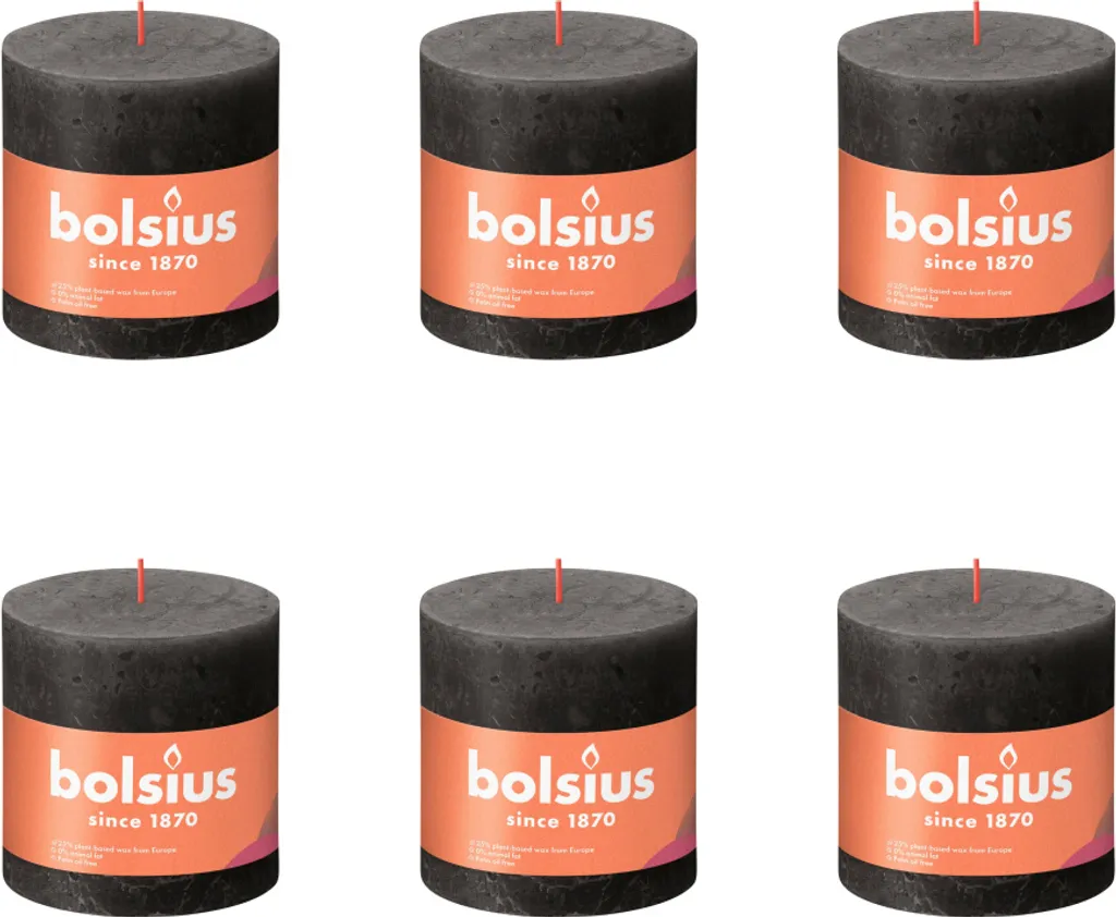 Bougies Rustiques 100mm Gris Stormy Grey - Pack de 6 à Combustion Longue