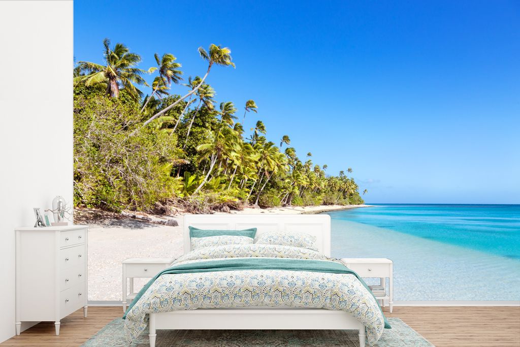 MuchoWow Fototapete für Wohnzimmer oder Schlafzimmer Wandtapete Vinyl Motivtapete Strand - Pflanzen - Fidschi - 525x350 cm - Das Hintergrundbild