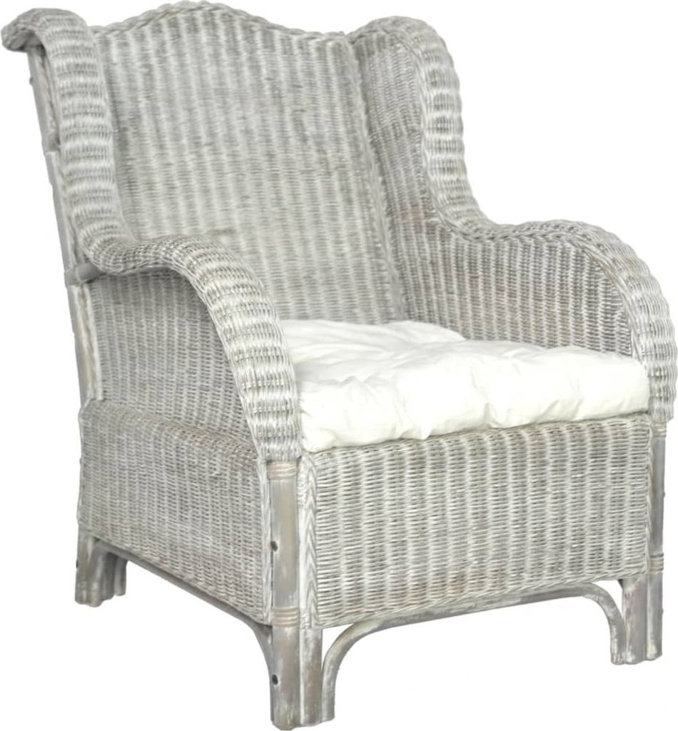 Sessel mit Kissen Grau Natürliches Rattan und Leinen