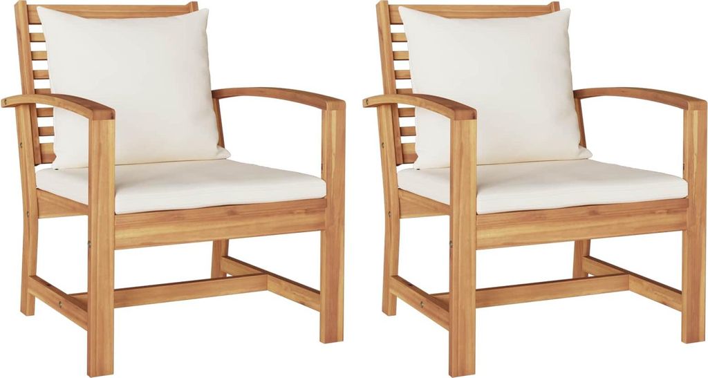 Stuhl 2 Stück Braun und Creme 65 x 60 x 76,5 cm Massivholz Teak