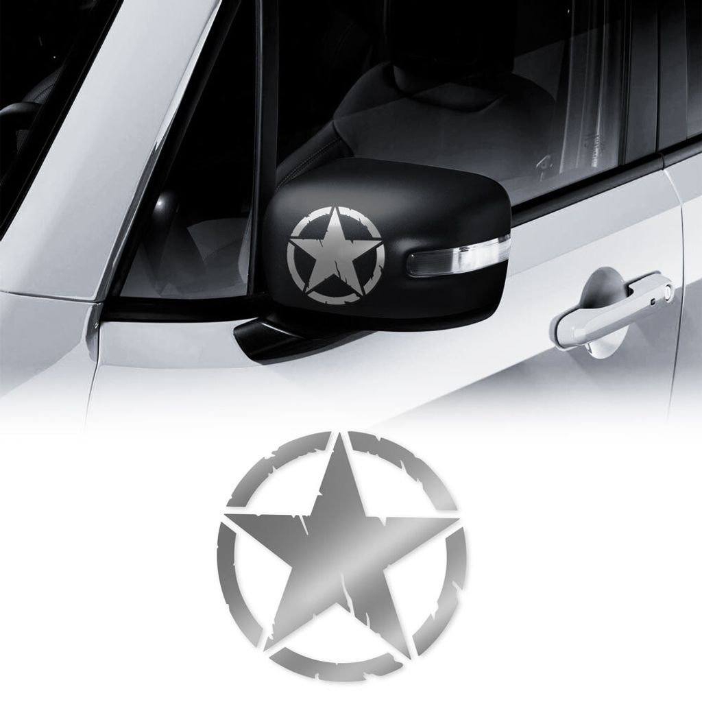 Aufkleber Stern Army Militare für Jeep Renegade, Diam 9 cm, Silber, 2 Stück