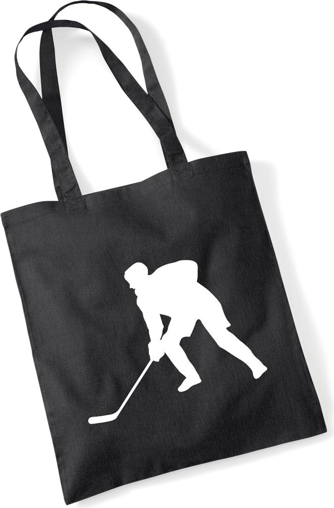 Huuraa Jutebeutel Eishockey Silhouette 10 Liter Black Baumwolle Tasche Geschenkidee