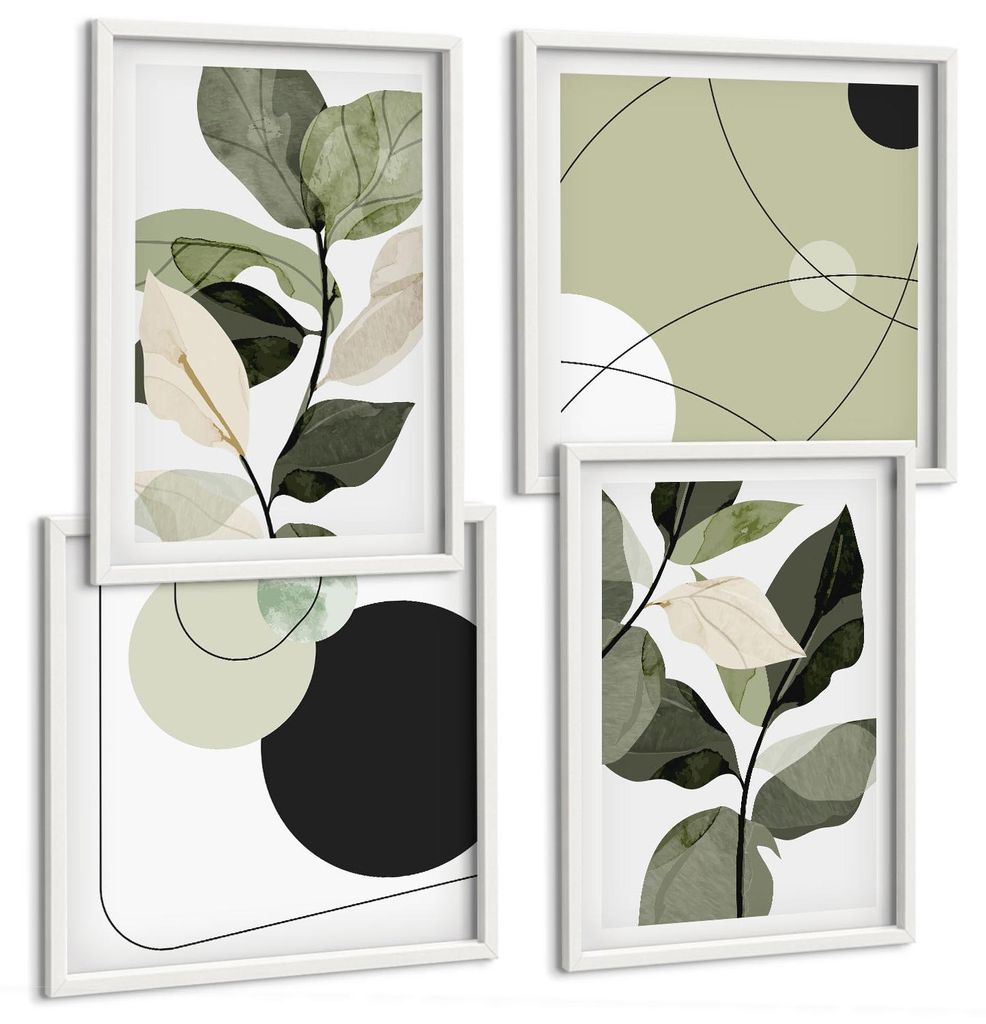Bilder Set 4-teilig im weißen Rahmen – Wandbilder 4 Stück – gerahmte Poster für Wohnzimmer, Schlafzimmer und Flur – 50x50 cm - 40x60 cm ...