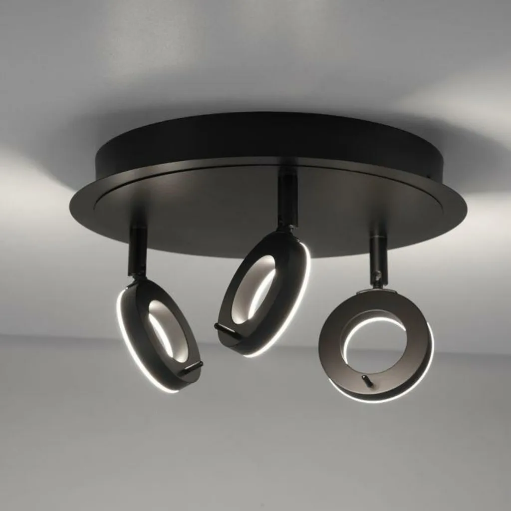 Plafonnier LED Anthracite pour Salon et Cuisine 3 Lampes Acier Ø 33 cm - 9
