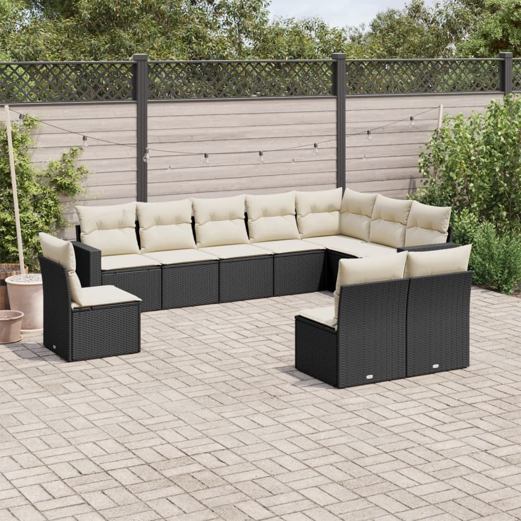 10-tlg. Garten-Sofagarnitur mit Kissen Schwarz Poly Rattan, Sitzgruppe 3219096