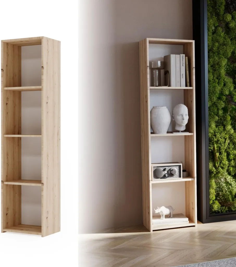 Bibliothèque colonne LONI chêne Artisan 160 cm - Rangement 4 tablettes - 3