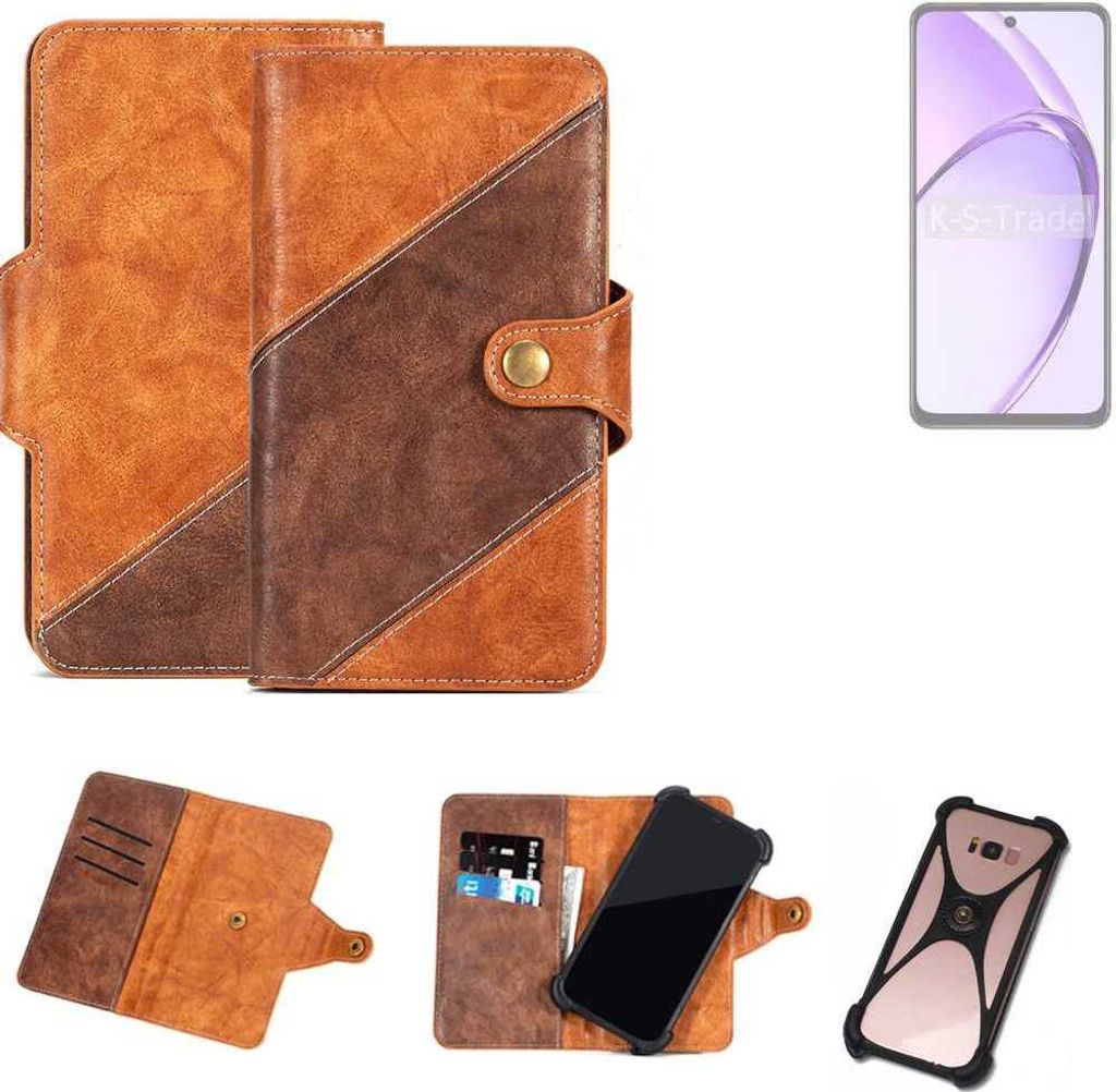 K-S-Trade Handyhülle Schutzhülle Bookstyle Case Wallet-Case kompatibel mit Oppo A40m Cover Klapphülle Kantenschutz Smartphone dunkelbraun braun 1x