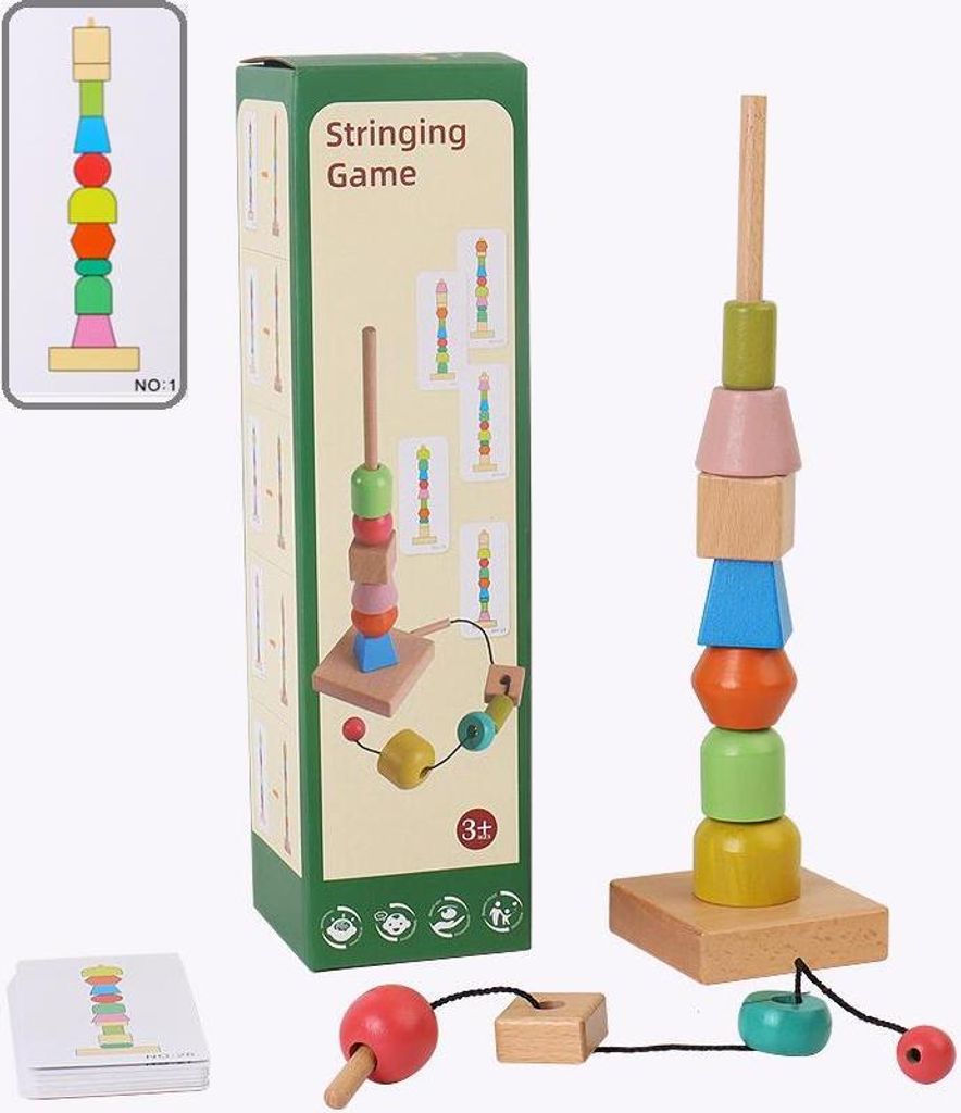 Lernturm aus Holz mit Montessori-Aufgabenkarten