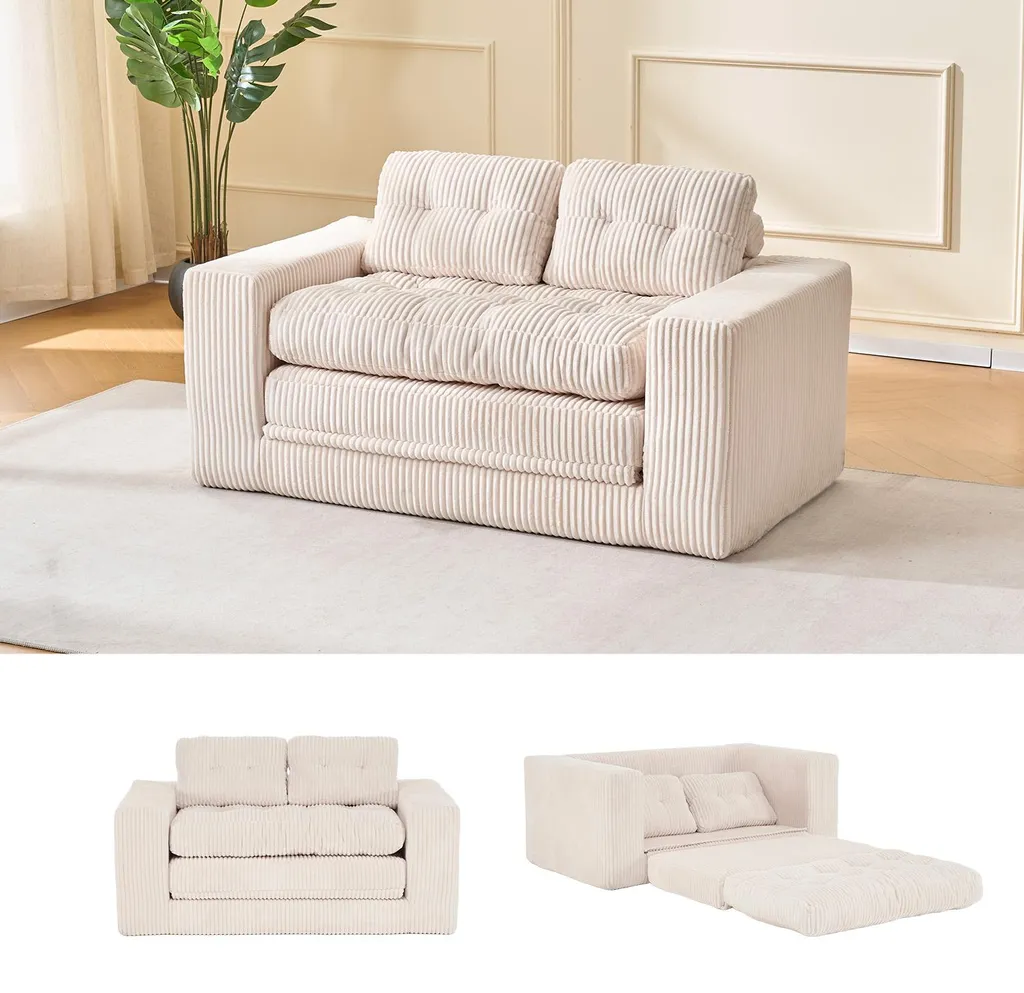 Banquette convertible 2 places en velours pour studio et petit salon