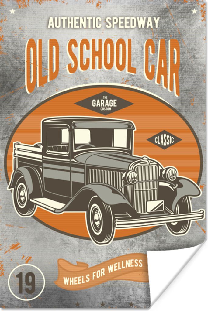 MuchoWow Poster Mancave - Auto - Retro - Zeichnung 60x90 cm - Wanddekoration