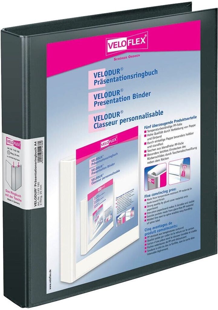 VELOFLEX VELODUR® Präsentationsringbücher 2-Ringe schwarz Produktbild 