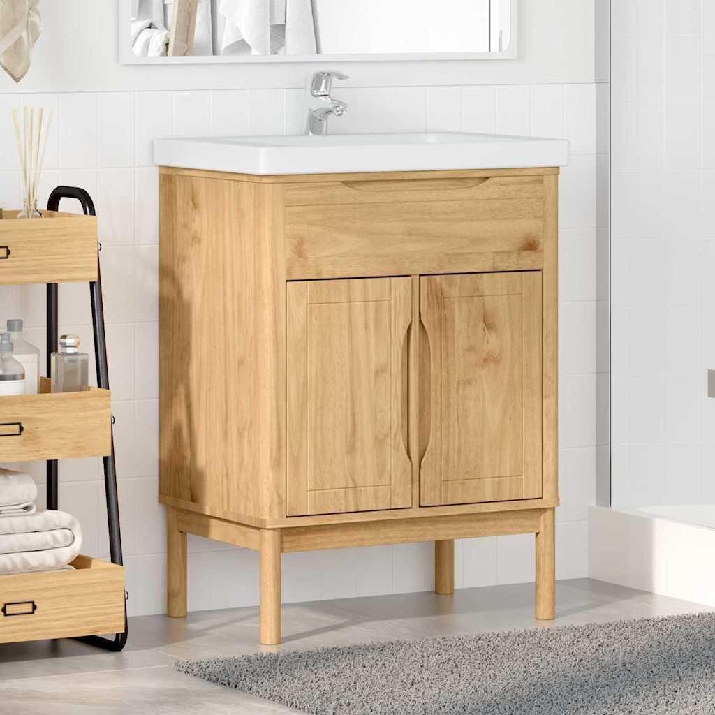"Schlussverkauf" Waschbeckenschrank mit Regal mit Stauraum - Badschrank moderne - FLORO Wachsbraun 60x40x80 cm C13339