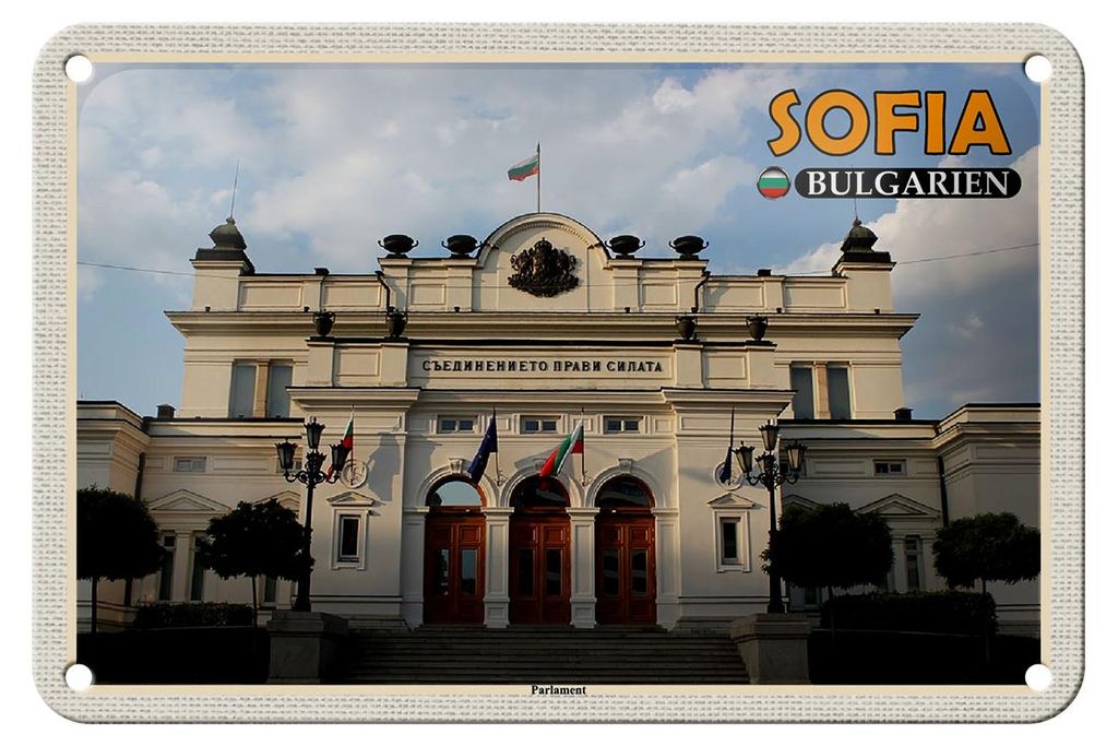 Blechschild Reise 18x12cm Sofia Bulgarien Parlament Geschenk Schild