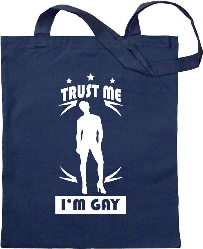 Kiwistar - Baumwolltasche - dunkelblau - Trust me, im Gay schwul - Tragetasche Stoffbeutel Umhängetasche Langer Henkel