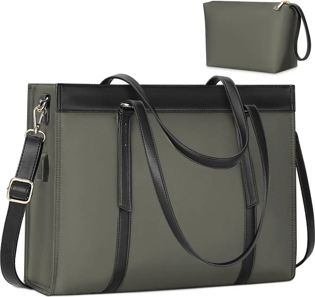 Grand Sac à Main Business Femme 15.6 Pouces Gris avec Chargeur USB