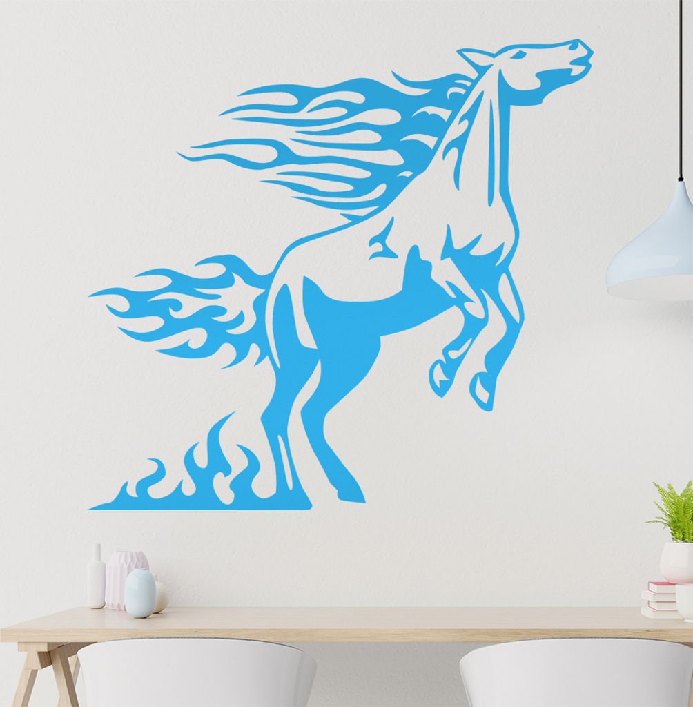 Flammen Pferd Wandtattoo in 6 Größen - Wandaufkleber Wall Sticker - Dekoration, Küche, Wohnzimmer, Schlafzimmer, Badezimmer