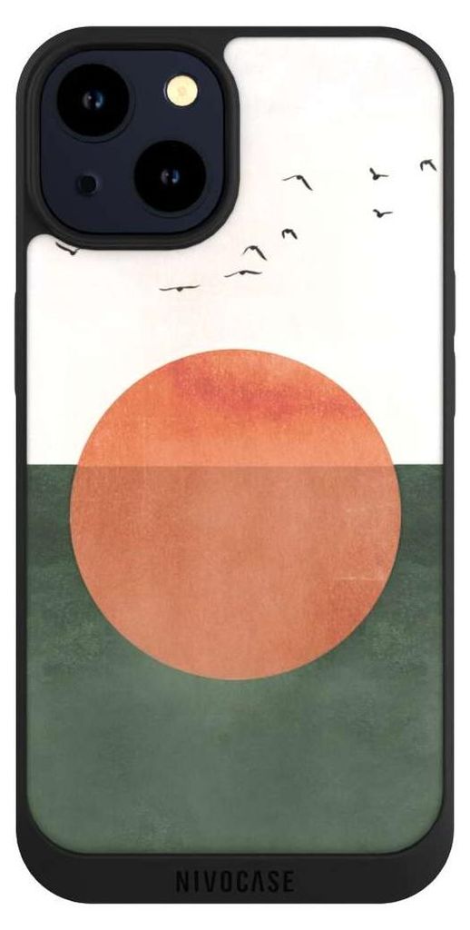 NIVOCASE Handyhülle für Apple iPhone 14 Hülle NIVOpure Case Schwarz Sonnenschein Sonnenuntergang Vogel