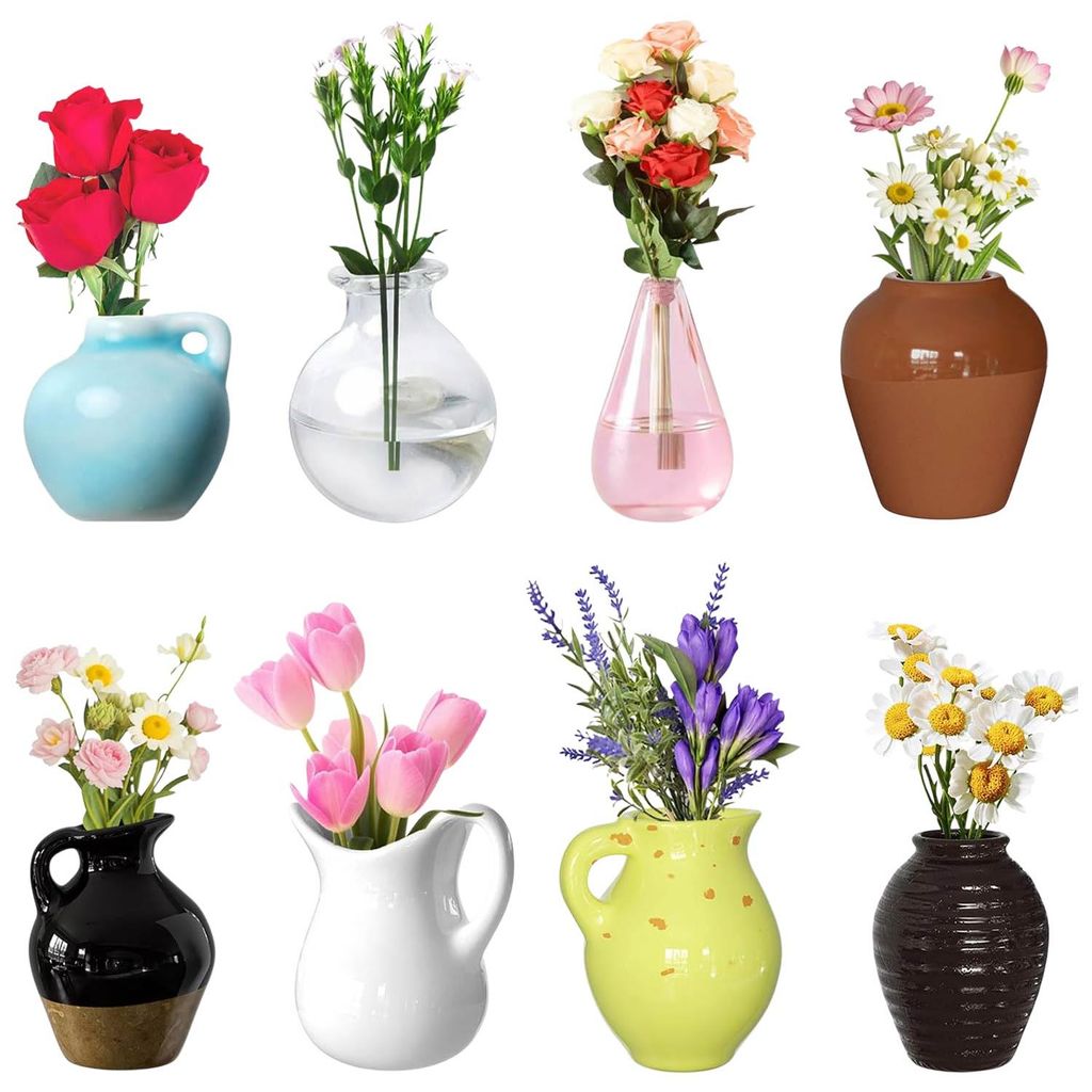 8 Stück 3D Mini Keramik Vase Magnete Kühlschrank, Kühlschrank-Accessoires, Kühlschrankdeko