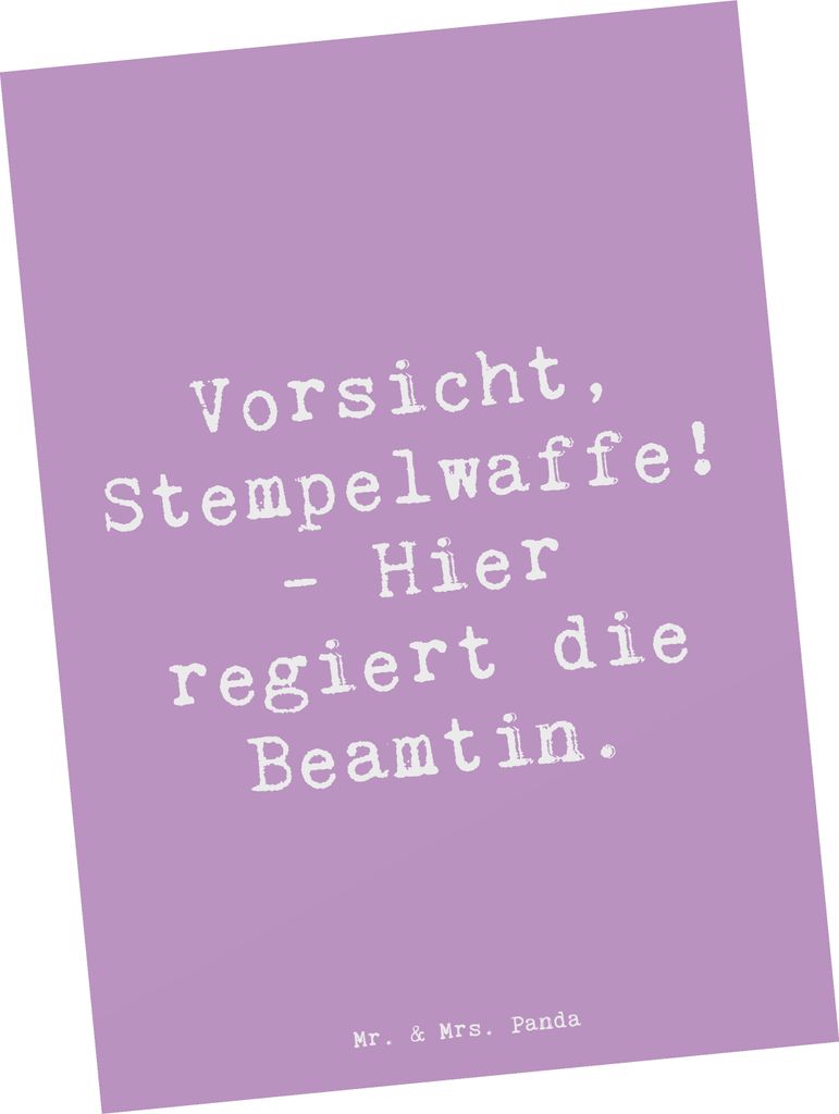 Mr. & Mrs. Panda Ansichtskarte Spruch Beamtin Stempelwaffe - Lavendeltraum - Geschenk, Postkarte, Berufsalltag, Kundendienst, Beruf, Vorsicht, Ansi...